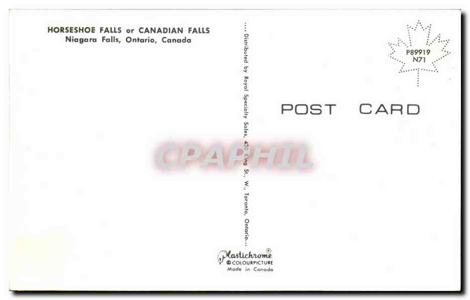CPA Horseshoe Falls or Canadian Falla Niagara Falls Canada — Rückseite