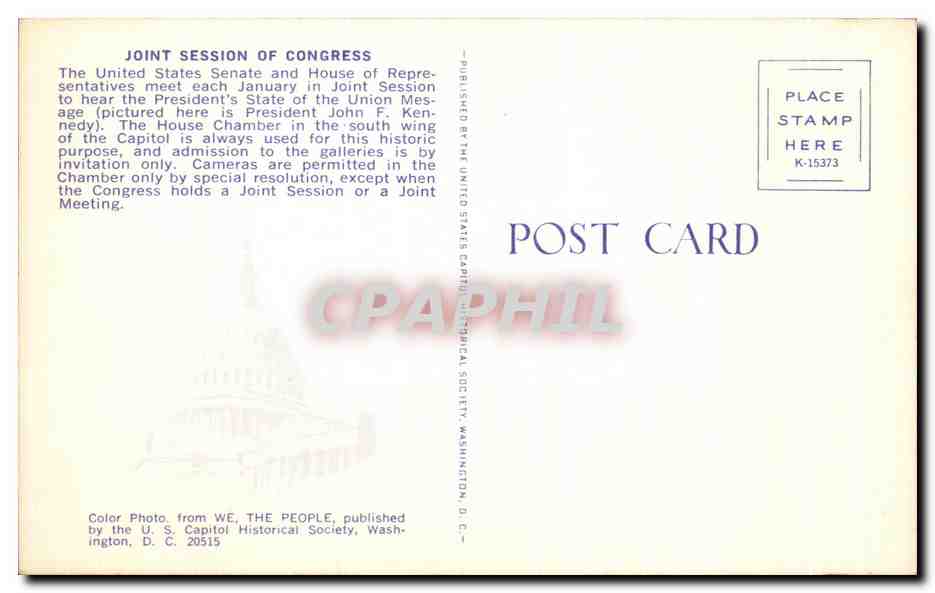 CPA Joint Session Of Congreess THe United States Senate and house Kennedy — Rückseite