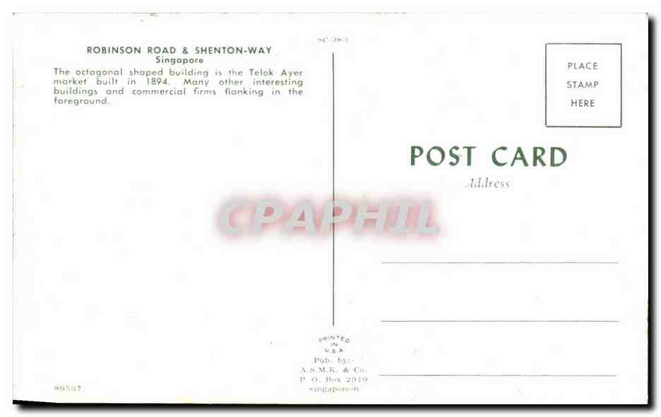 CPA Robinson Road & Shenton Way Singapore Singapour — Rückseite