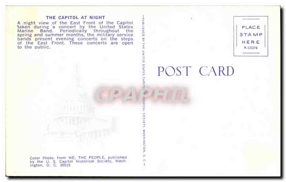 Le Capitole à la nuit — concert de la Marine des États-Unis — éditeur U.S. Capitol Historical Society, n° K-15374 — Reverso