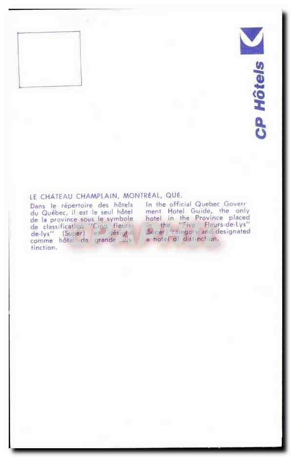 CPA Le Chateau Champlain Monteral Que Dans le repertoire des hotels du Quebec — Rückseite