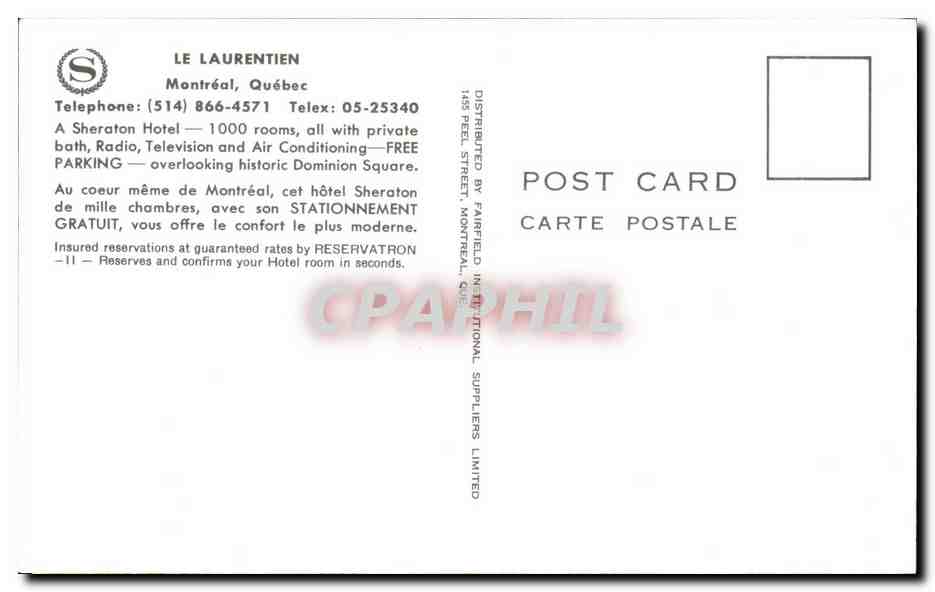 CPA Hotel Laurentien A Sheraton On Dominion Square Montreal — Rückseite