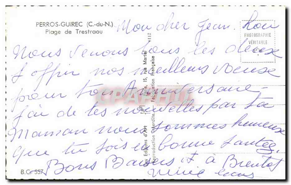 CPA Perros Guirec Plage de Trestraou — Rückseite