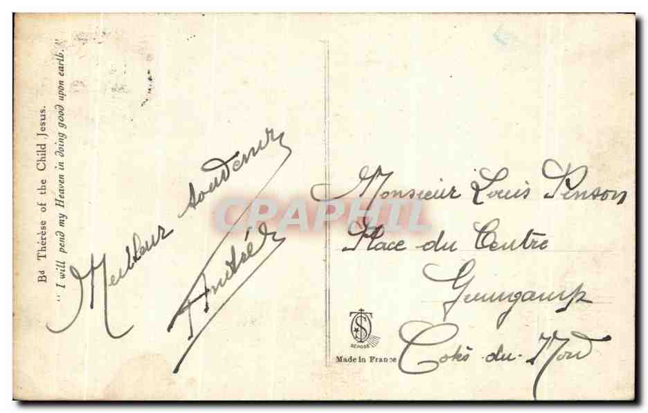 CPA La Therese De L'Enfant Jesus Je veux passer mon ciel a faire du bien sur la lerre — Rückseite