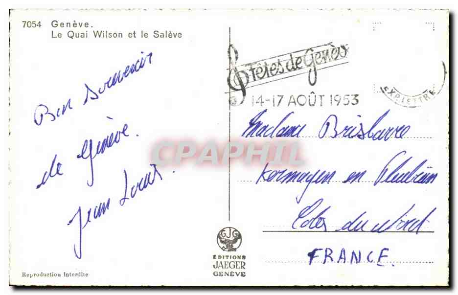 CPA Geneve Le Quai Wilson et le Saleve — Rückseite
