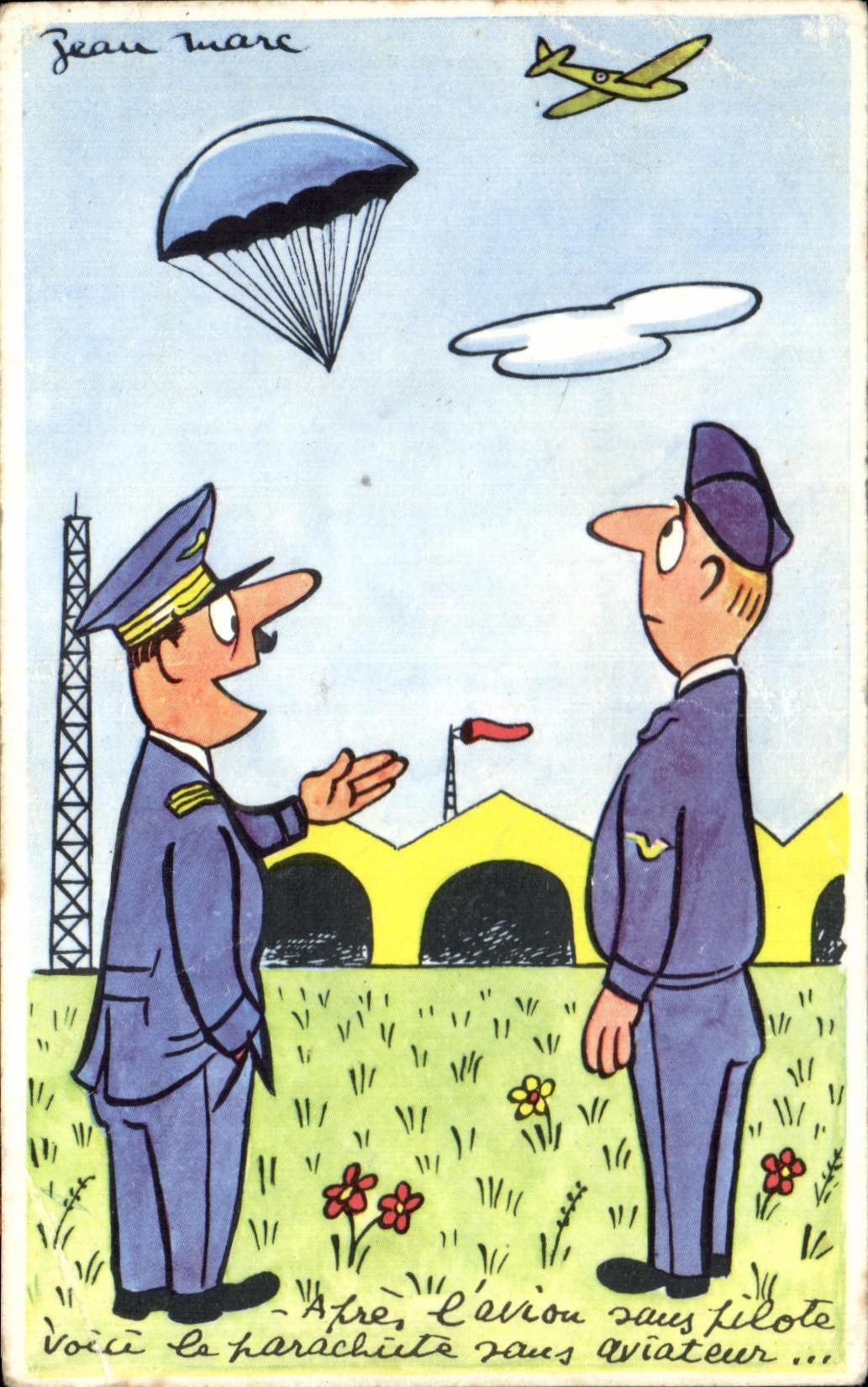 CPA Avion Humour aviation Parachute