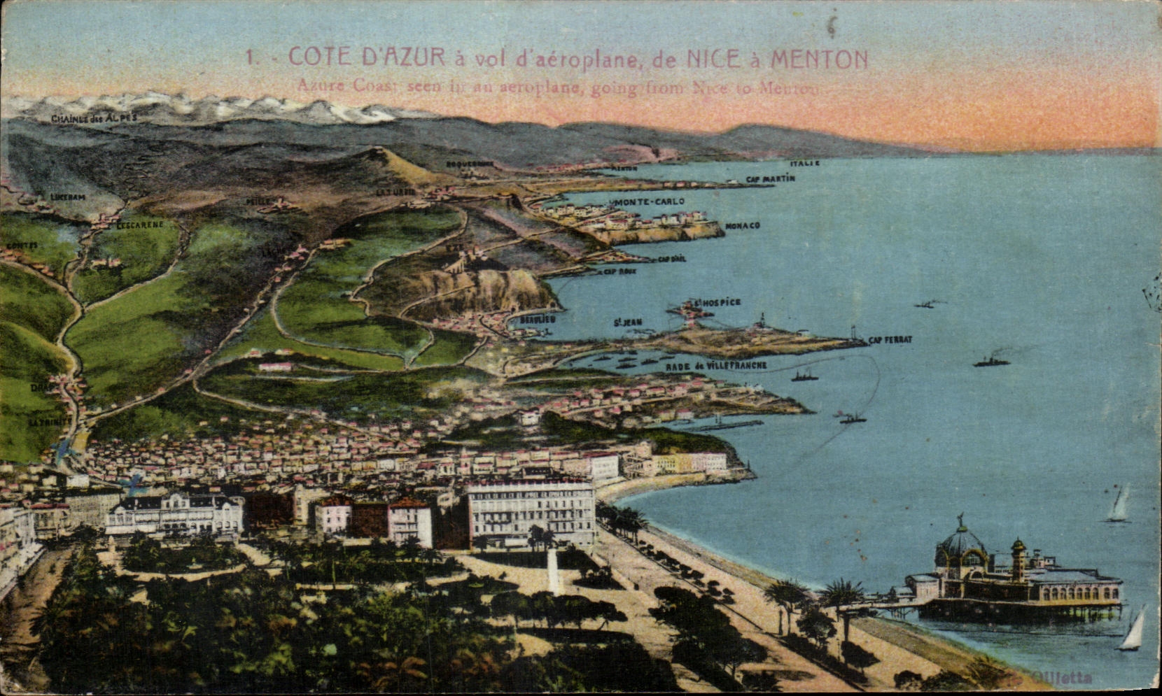 CPA Cote D'Azur a vol d'aeroplane de Nice a Menton