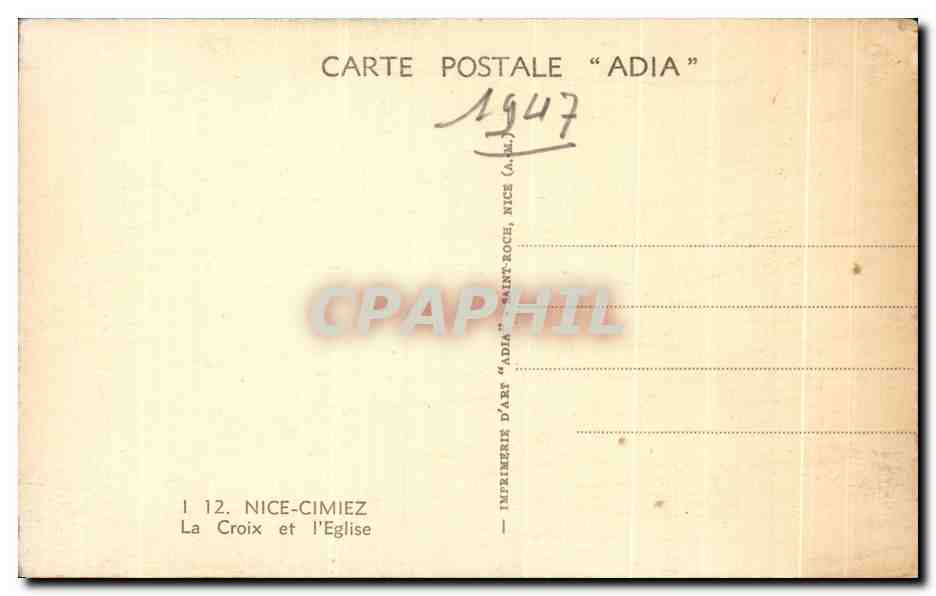 CPA Nice Cimiez La Croix et I'Eglise — Back