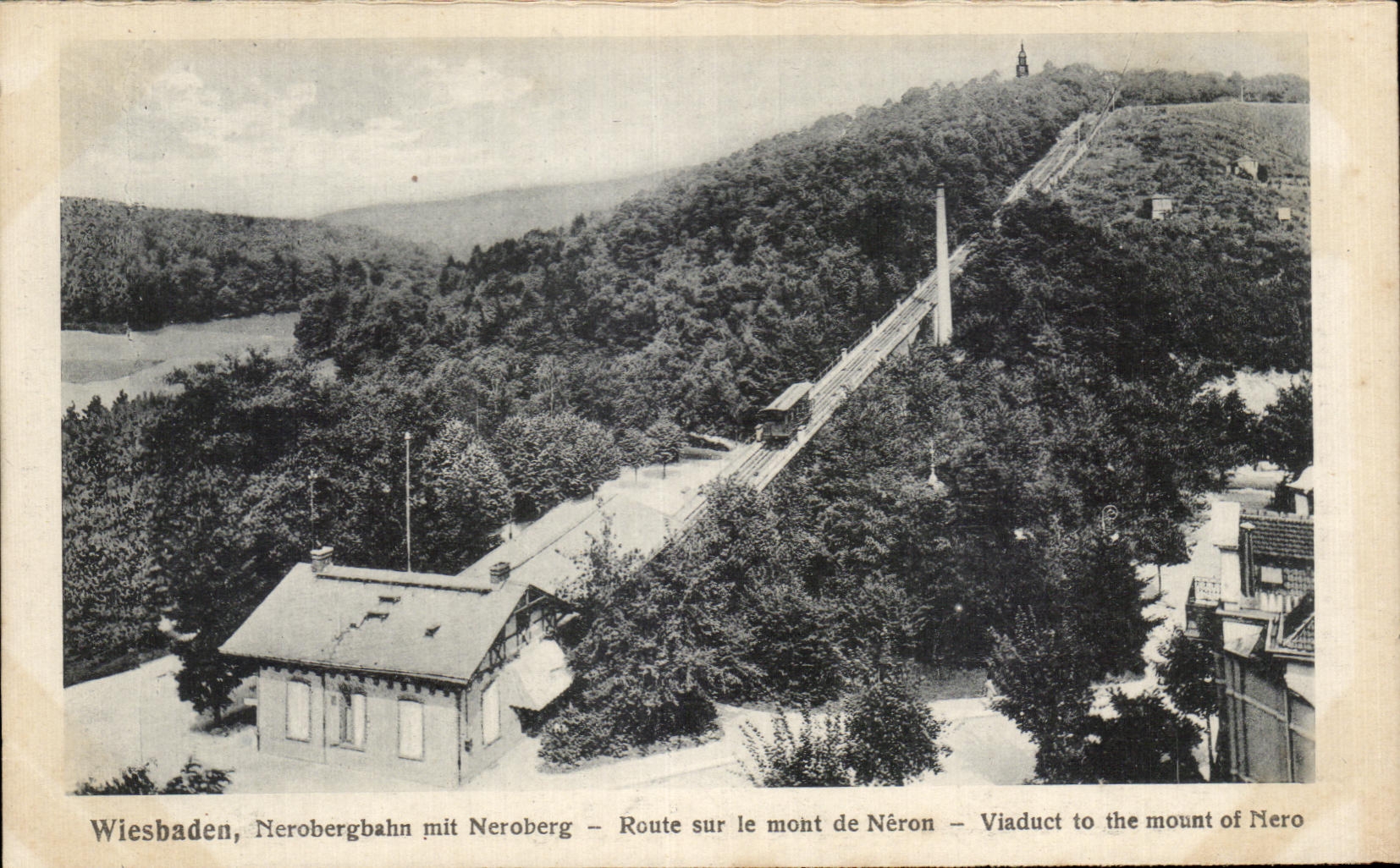 Wiesbaden, Nerobergbahn mit Neroberg — Route sur le mont de Néron — Viaduct to the mount of Nero