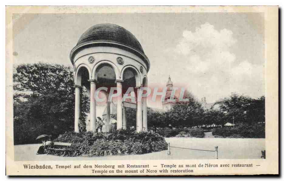 CPA Wiesbaden Tempel auf dem Neroberg mit Restaurant Temple au mont de Neron avec restaurant