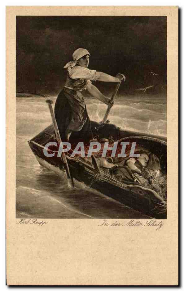 Femme protégeant son enfant dans une barque — Karl Bayrpp — édition Hermann A. Wiedemann