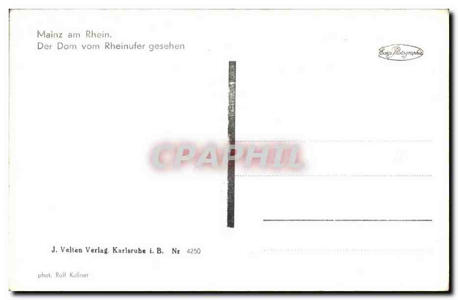 Mainz am Rhein — Der Dom vom Rheinufer gesehen — J. Velten Verlag Karlsruhe i. B. Nr 4250 — Verso