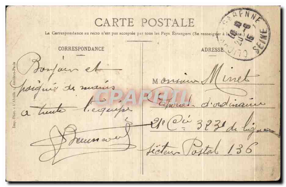CPA Asnieres Clichy Cimetiere des Chiens Allee Centrale — Rückseite