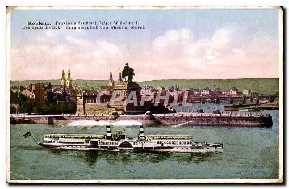 CPA Koblenz Provinzialdenkmal kaiser withelms Das Deutsche eck Zusammenflub von Rhein U Mosel