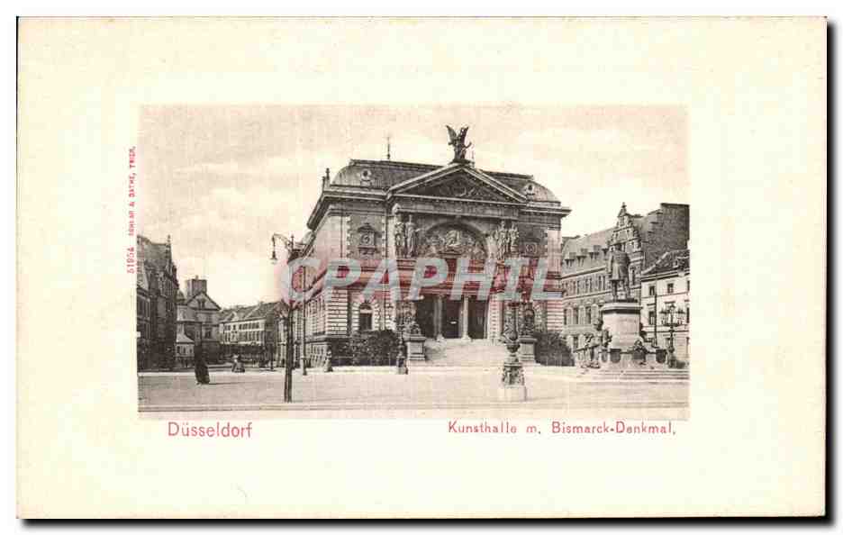 CPA Dusseldorf Kunsthalle mit Bismarck Denkmal