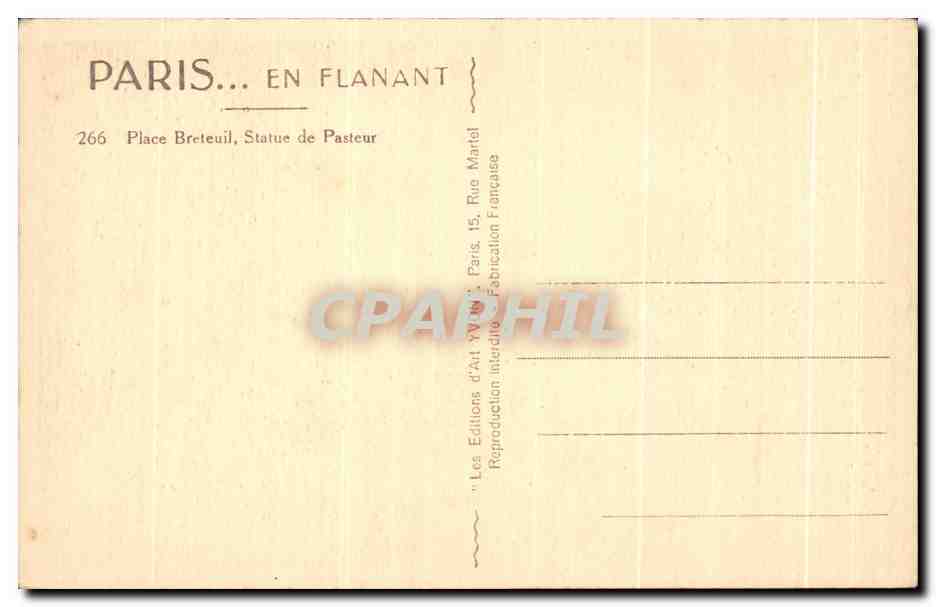 CPA Paris En Flanant Place Breteuil Statue de Pasteur — Rückseite