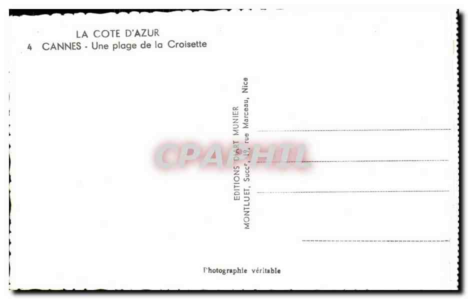 CPA La Cote D'Azur Cannes Une Plage de la Croisette — Verso