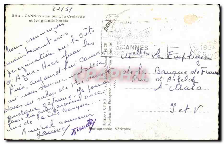 CPA Cannes Le Port la Croisette et les grands hotels — Verso