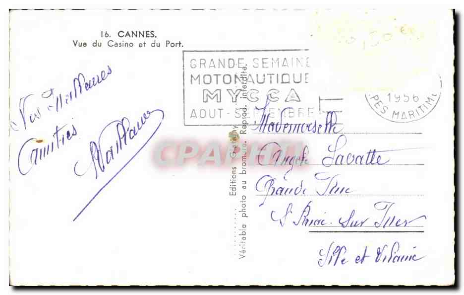 CPA Cannes Vue du Casino et du Port — Verso