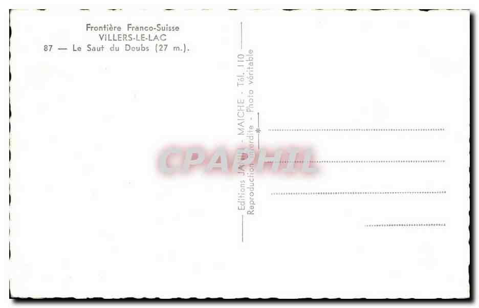Villers-le-Lac — Le Saut du Doubs (27 m.) — Éditions Jaïche, n° 87 — Reverso