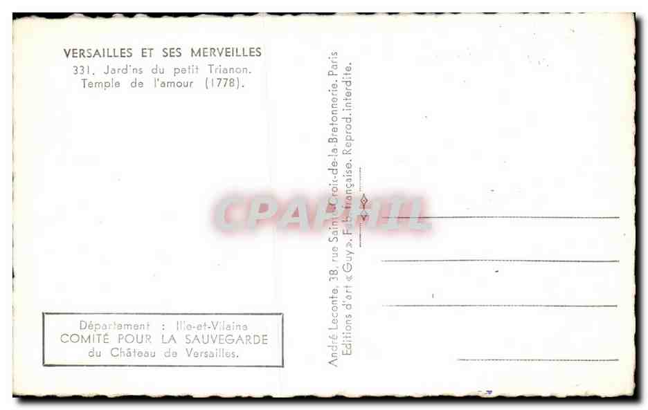 CPA Versailles Et Ses Merveilles Jardins du petit Tranon Temple de L'amour — Verso