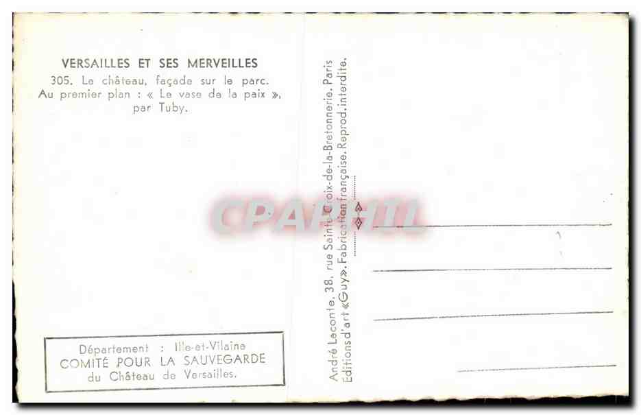 CPA Versailles Et Ses Merveilles Le chateau facade sur le parc — Verso