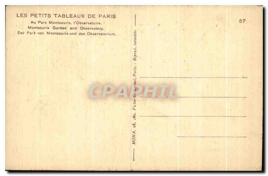 CPA Paris Au Parc Montsouris L'observatoire — Rückseite