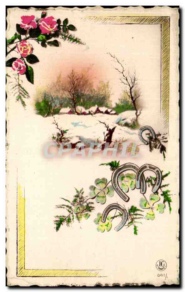 CPA Fantaisie Fleurs Fer a cheval