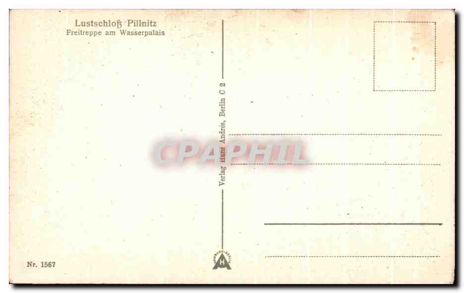 CPA Lustschloss Pillnitz Freitreppe am Wasserpalais Bateau — Rückseite