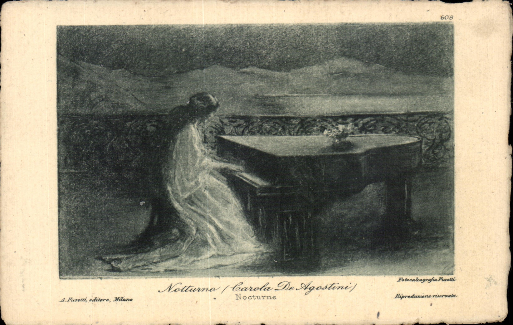 CPA Notturno Carola de Agostini Piano