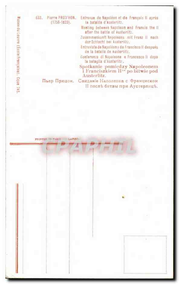 CPA Napoleon Pierre Prudhon Entrevue de Napoleon et de Francois II apres la bataille d'Austerlitz Militaria — Rückseite