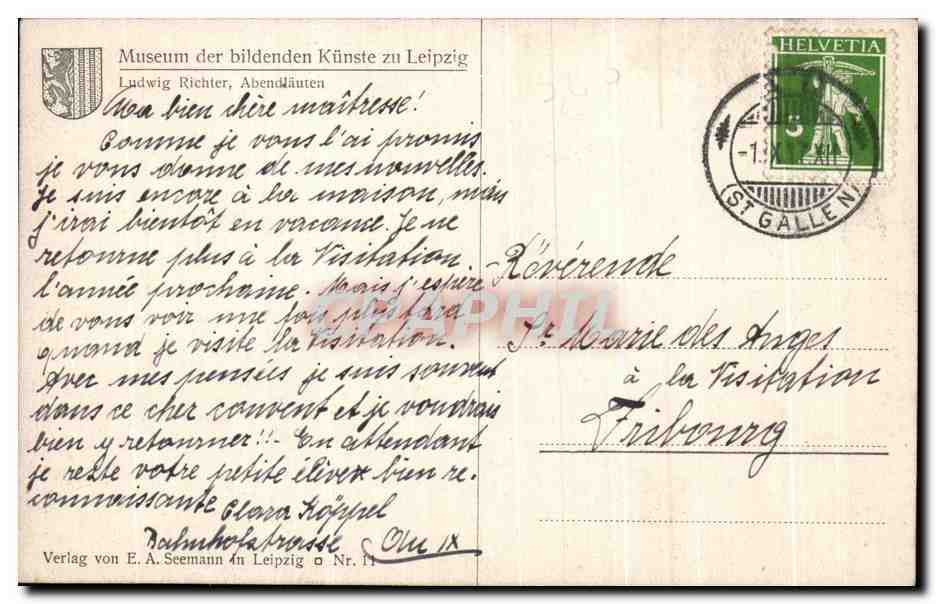 CPA Museum Der Bildenden Kunste Zu Leipzig Ludwig Richter Abendlautenn — Verso