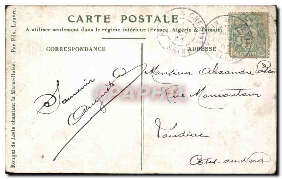 CPA Rouget de l'Isle chantant la Marseillaise  — Verso
