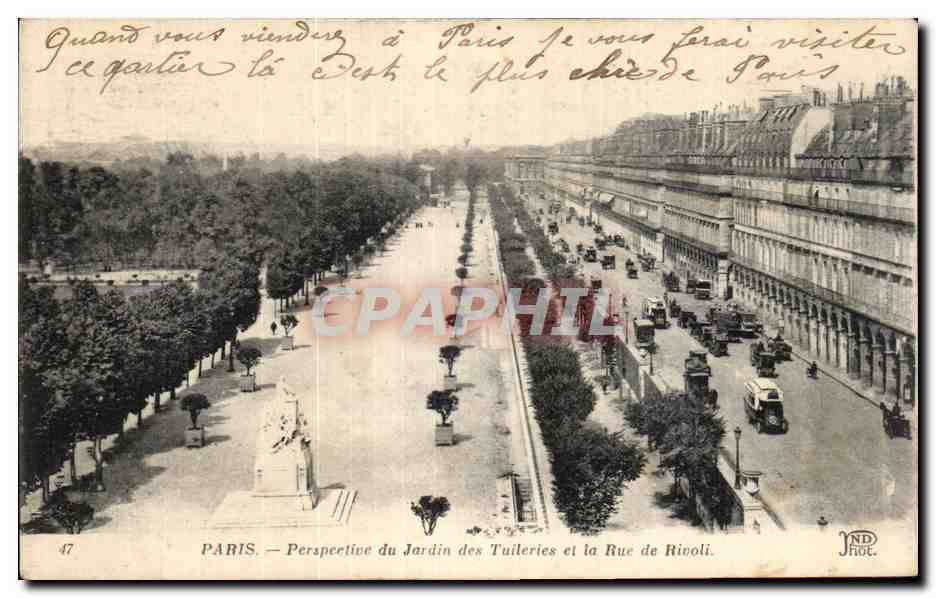 CPA Paris Perspective du Jardin des Tuileries et la Rue de Rivoli