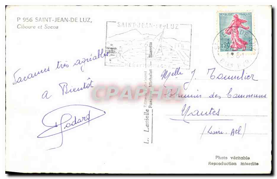 St-Jean-de-Luz — vue générale sur la Baie — éditeur L. Levielle, P 956 — Verso