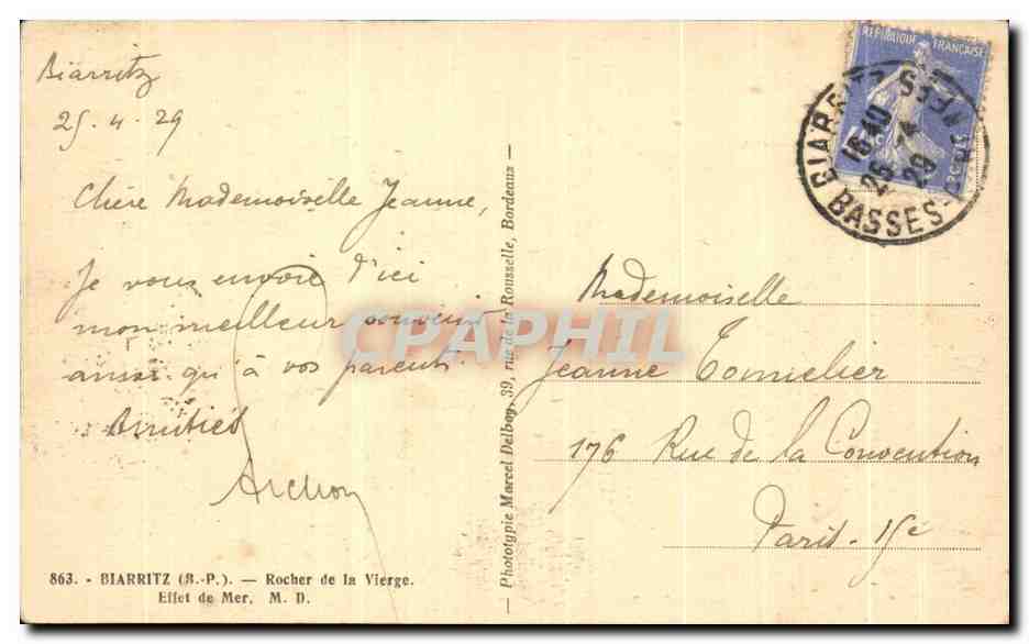 CPA Biarritz Rocher de la Vierge Effet de Mer — Verso