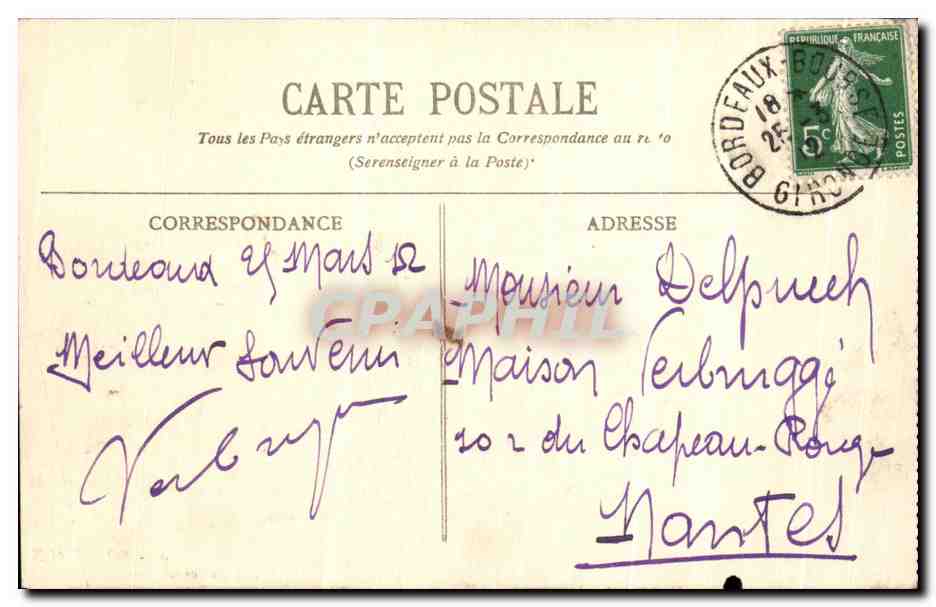 CPA Bordeaux Lex Colonnes Rostrales  — Rückseite