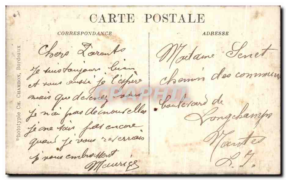 CPA Bordeaux Gare du Midi — Verso