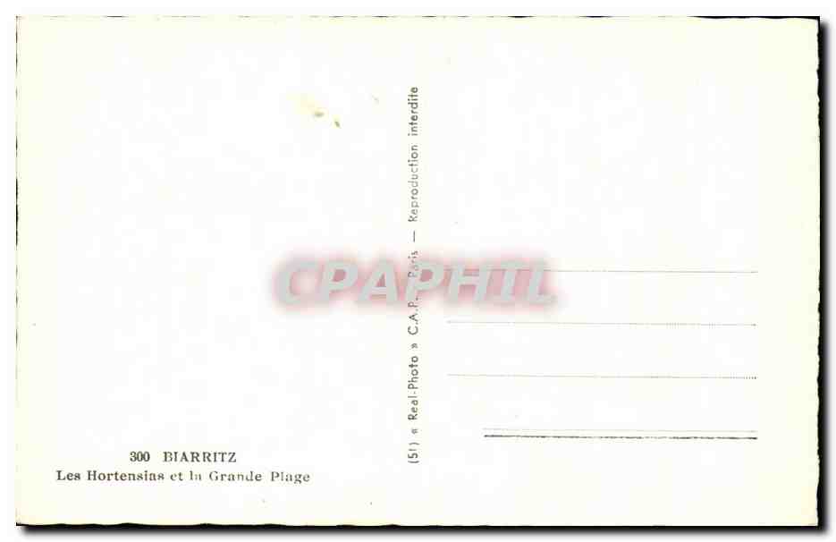 CPA Biarritz Les Hortensias et la Grande Plage — Verso