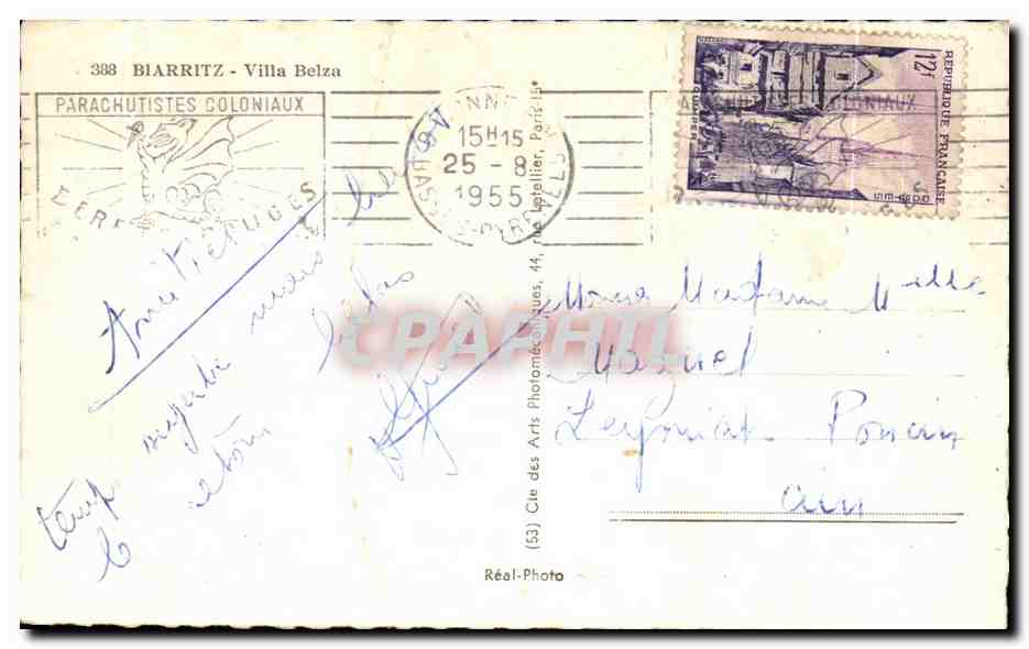 CPA Bayonne Villa Belza — Verso
