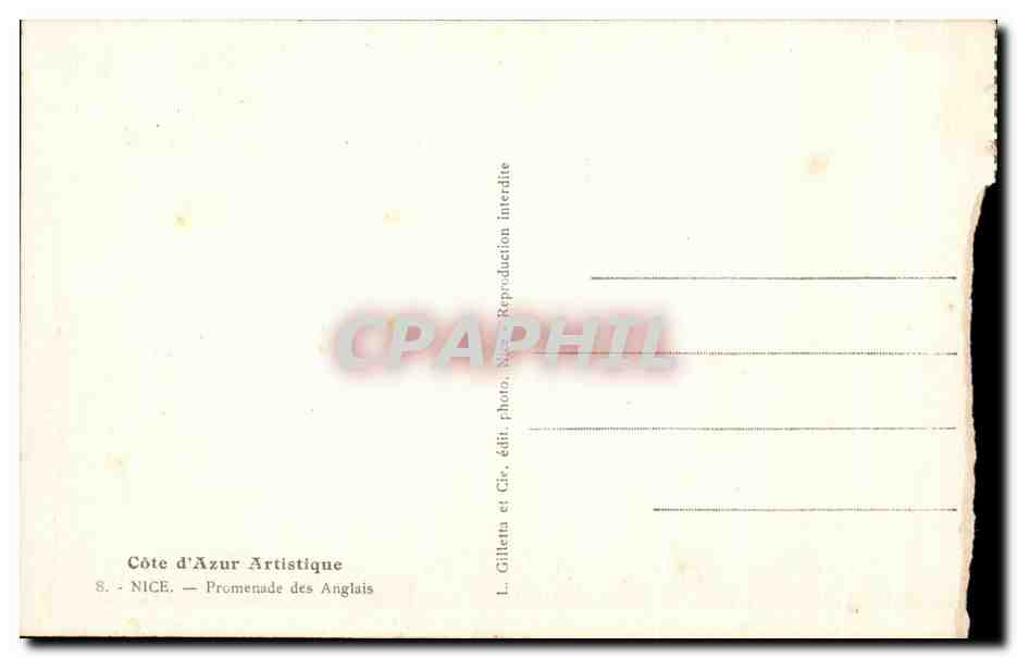 CPA Cote d'Azur Artistique Nice Promenade des Anglais — Verso