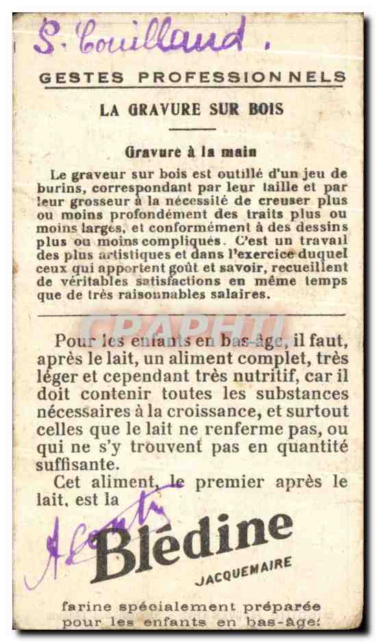 Image Bledine Gravure Sur Bois Gravure a la main Jacquemaire — Rückseite