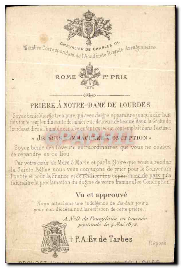 Image Priere A Notre Dame de Lourdes — Rückseite