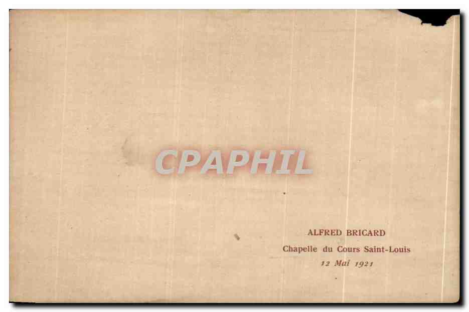 CPA Alfred Bricard Chapelle du Cours saint Louis 12 mai 1921 — Rückseite