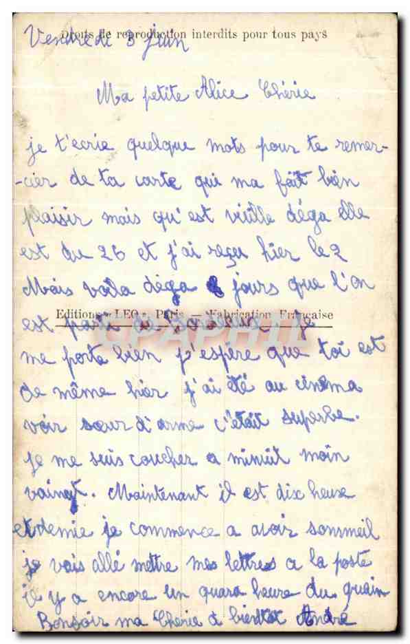 Jeune couple — texte amoureux — Léo Paris n°5796/2 — Verso
