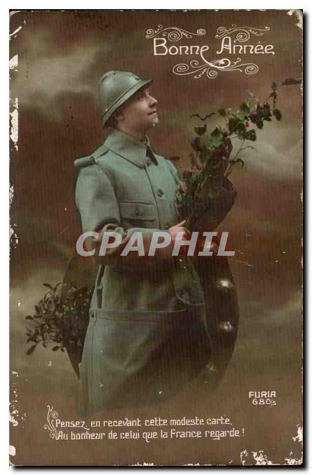 CPA Fantaisie Bonne Annee Militaria Fer a cheval