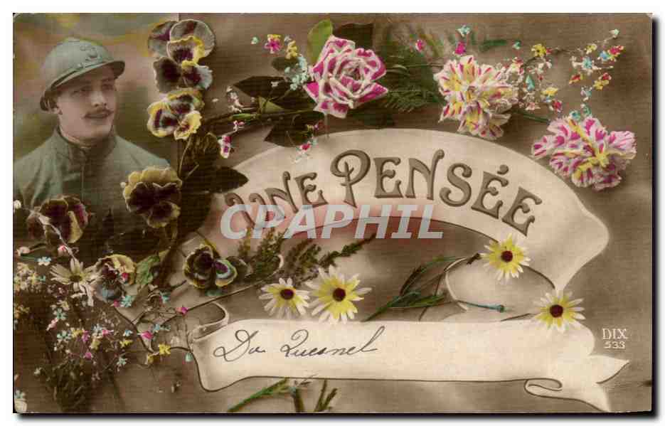CPA Fantaisie Militaria Une Pensee