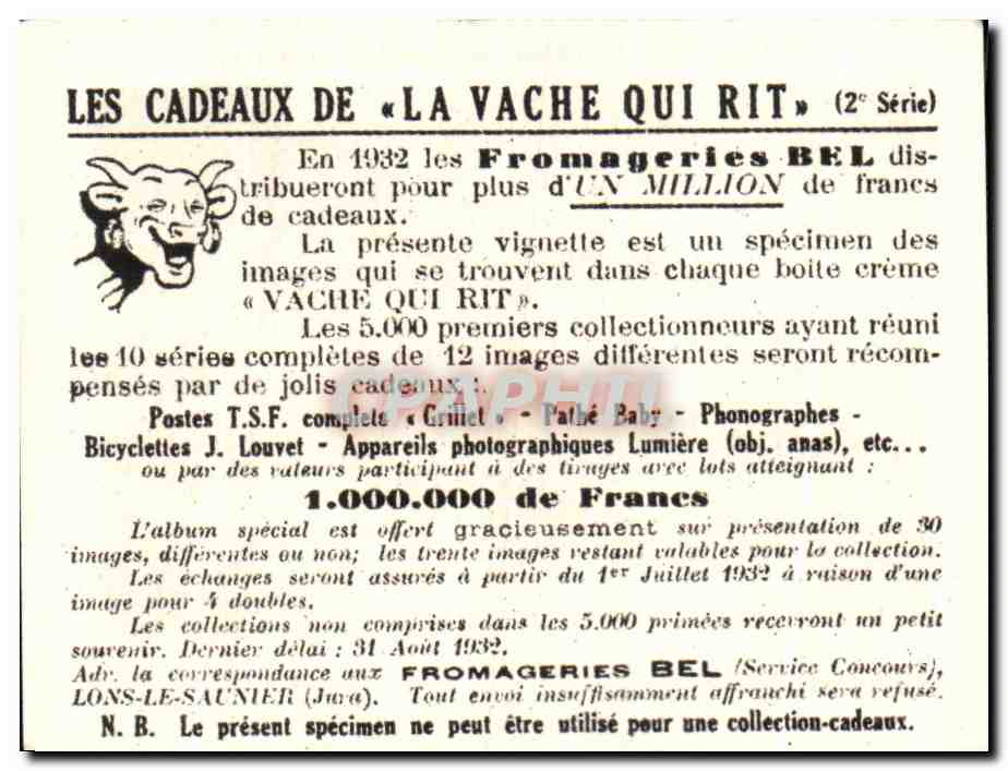 Image La Vache qui rit L'Exposition Coloniale Specimen Palais de les du restaurant le palais — Rückseite
