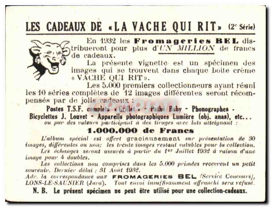 Image La Vache qui rit L'Exposition Coloniale Specimen Cite internationale des Informations  — Rückseite