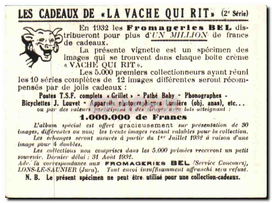 Image La Vache qui rit L'Exposition Coloniale Specimen Section Tunisienne Le marabout et le minaret — Rückseite